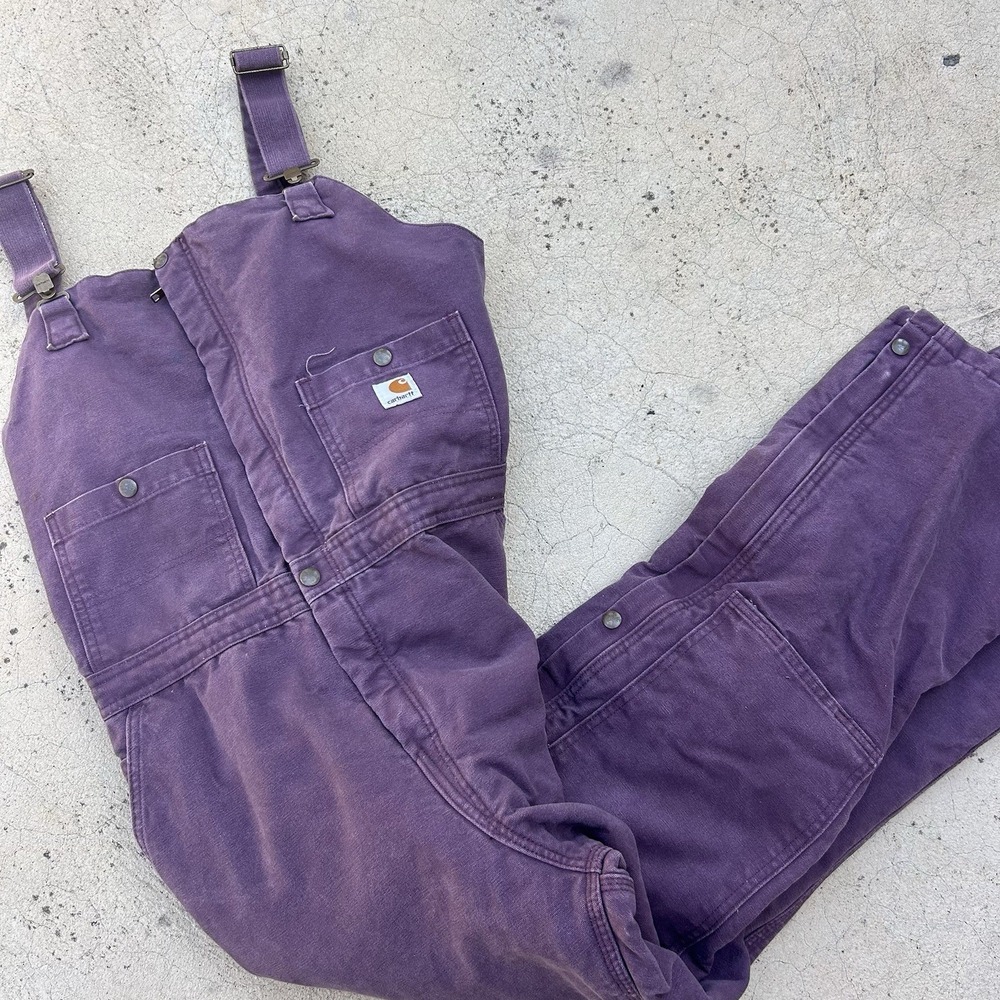 Carhartt Insulated Duck Bib Overalls Deep Plum DPM Women's Sz 14x30 MICHIGAN